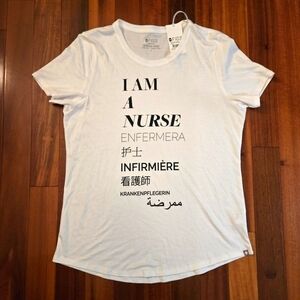 FIGS Multilingual Nurse White Tee, Size L Workwear Casual NWT